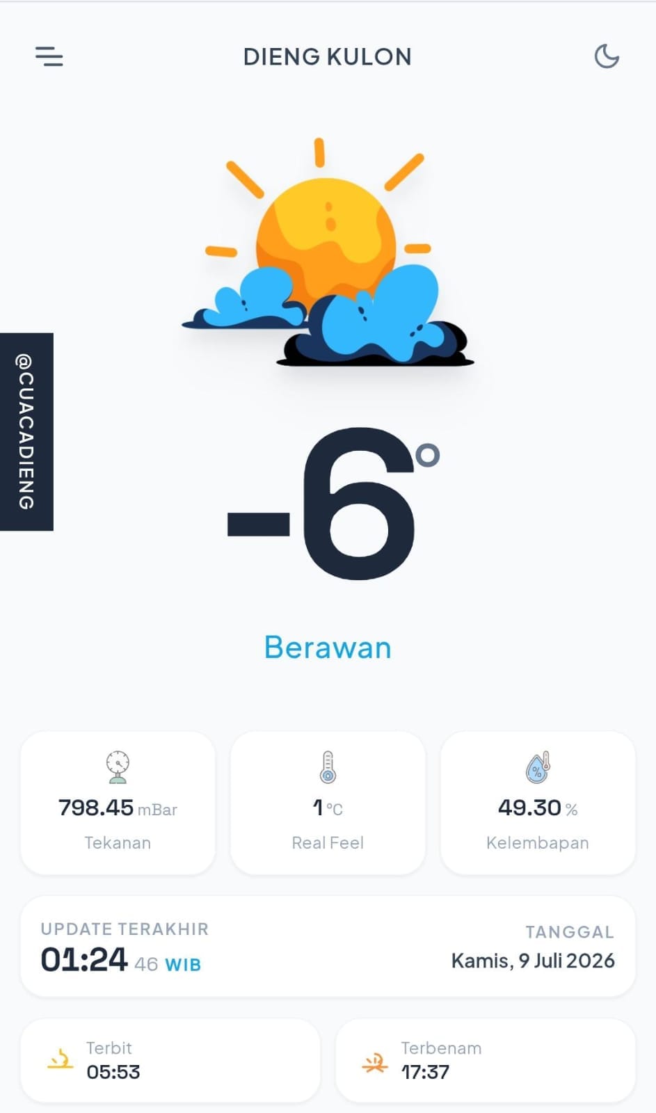Rekor! Suhu di Dieng Mencapai Minus -6° Celcius Hari ini