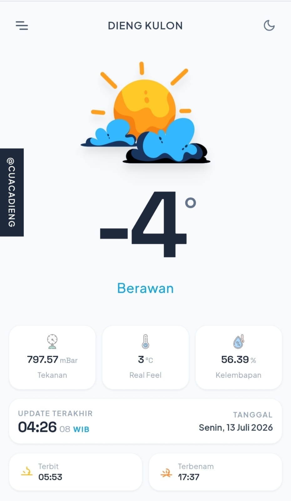 Dieng Kembali Membeku Hari ini Mencapai Minus -4° Celcius